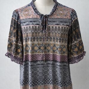 Lucky Brand Multicolor Patterned Blouse Boho Style